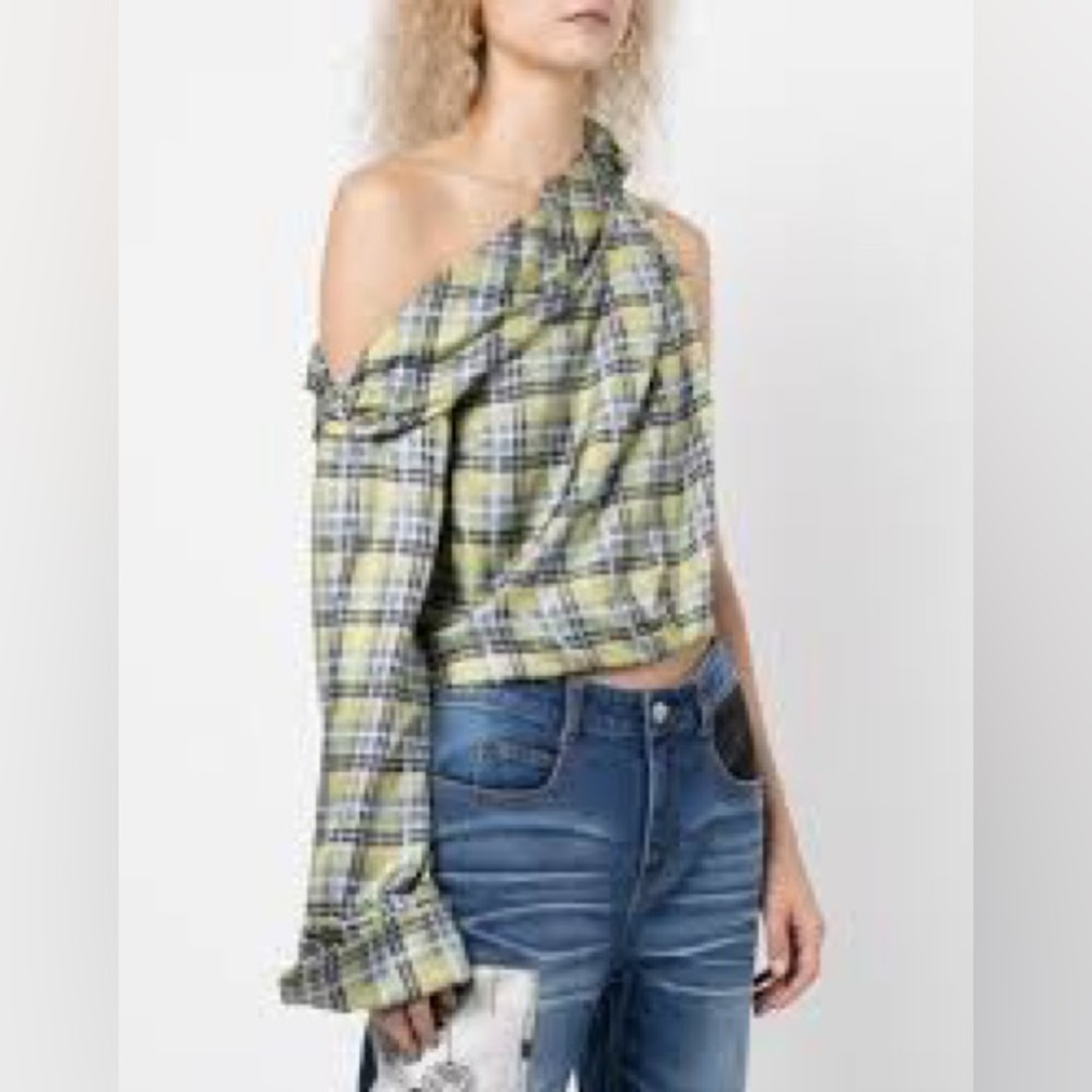 Hellessy
checked one-shoulder blouse size 4 NWT